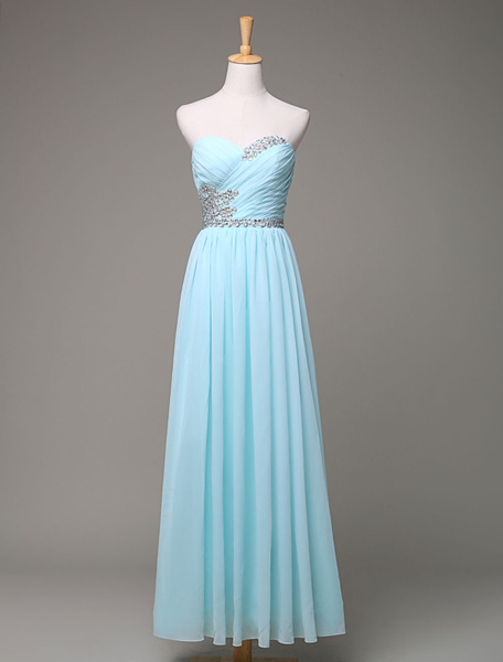 

Chiffon Prom Dress Sweatheart Beading Pleated Floor Length A-Line Evening Dress, Mint green
