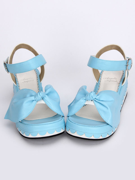 Image of Blu cielo Lolita sandali piattaforma Bow Decor caviglia cinturino fibbia