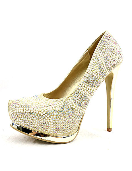 

Oro tacco alto pompe Glitter perline Slip-on scarpe da sposa scarpe da sposa in piattaforma