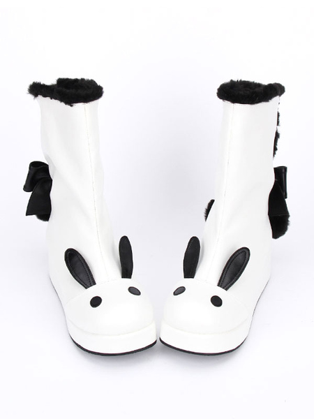 Image of Orecchio di coniglio stivali Lolita bianco foderato Kawaii Lolita stivali invernali In due tonalità