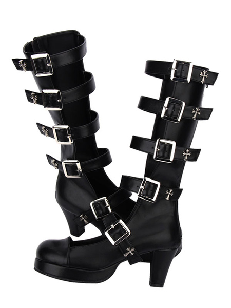 Image of Gothic Lolita stivali gattino tacco piattaforma stile Punk fibbia stivali con fibbia