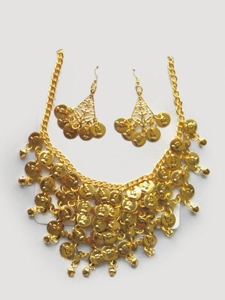 Image of Carnevale Set di gioielli con danza del ventre Costume Orecchini pendenti con collana di danza Bollywood in plastica dorata Halloween