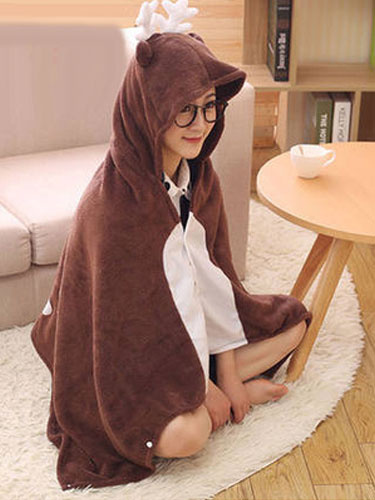 

Kigurumi Reindeer Costume Brown Animal Snuggies Flannel Cape Cloak Adult Onesie Pajamas, Coffee brown