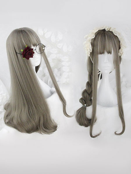 

Sweet Lolita Wigs Flaxen Long Curls At Ends Heat Resistant Fiber Lolita Wigs With Blunt Bangs