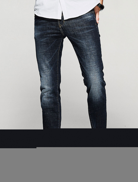 

Men's Black Jeans Wash Distressed Straight Leg Chic Denim Pants, Blue