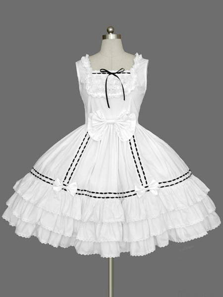 Süße Lolita JSK Kleid Lace Up Bow Rüschen Baumwolle Schwarz Lolita Jumper Skirt