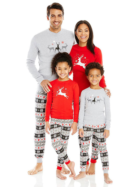 

Milanoo Men's Family Christmas Pajamas Father Printed Top And Pants 2 Piece Set, Grey;ture red