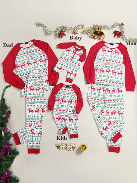 

Milanoo Christmas Pajamas Matching Family Kids Red Printed Top And Pants 2 Piece Set For Children, Ture red