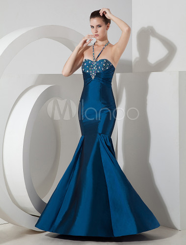 Amazing Mermaid Blue Satin Floor Length Prom Dress - Milanoo.com