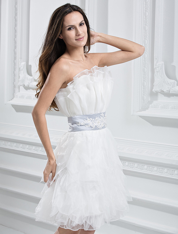 White Tulle Beautiful A-line Women Short Wedding Dress - Milanoo.com