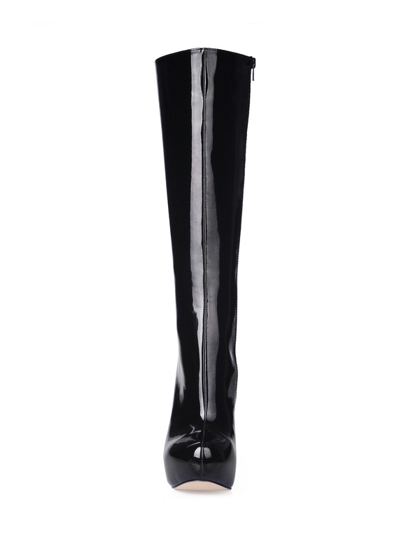 Black High Heel Patent Leather Knee High Boots - Milanoo.com