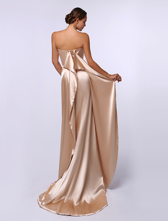 Champagne Elastic Silk Cascading Ruffle Evening Dress Inspired by Anne ...