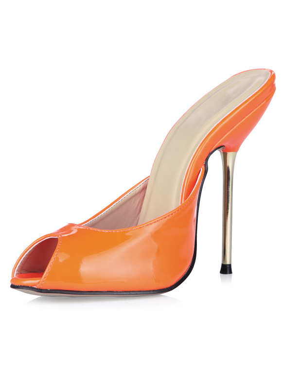 Fashion Black Peep Toe Patent PU Leather Mule Shoes For Women - Milanoo.com
