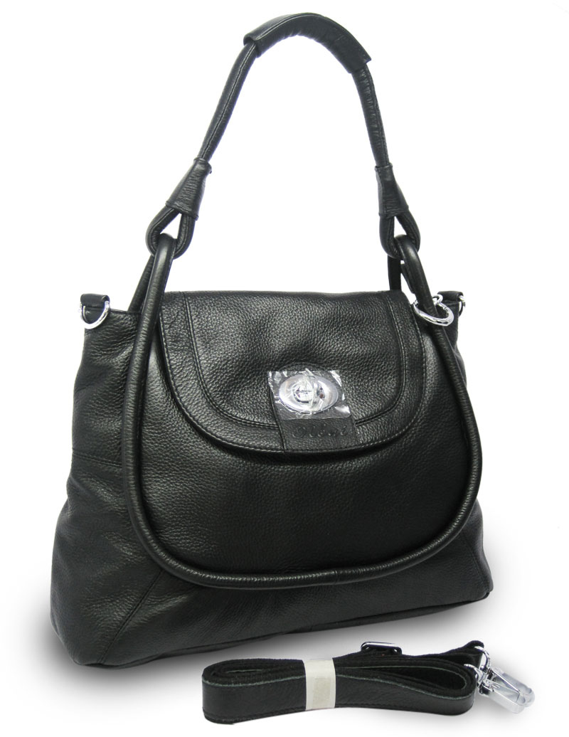 Black Cowhide Leather Cotton Tote Handbag | Podtags