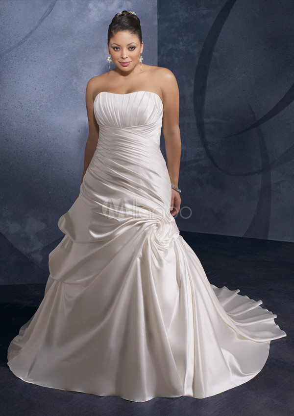 Gorgeous White A-line Strapless Taffeta Sweep Bridal Plus Size Wedding ...