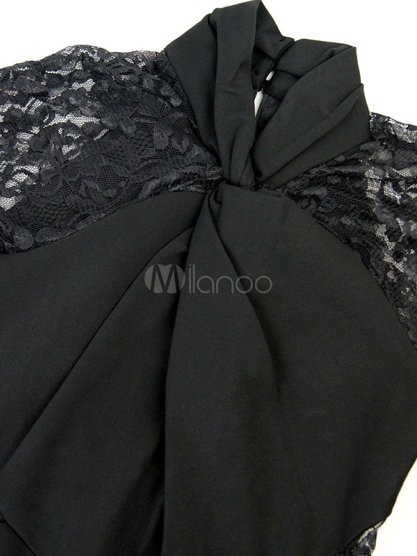 Black Semi-Clear Lace Long Sleeves Womens Sheath Party Dress - Milanoo.com