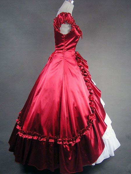 Victorian Classic Lolita Red Satin Long Prom Dress Wedding Dress ...