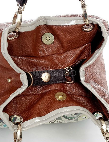 romantic brown floral 24*25*17cm pu womens convertible bag