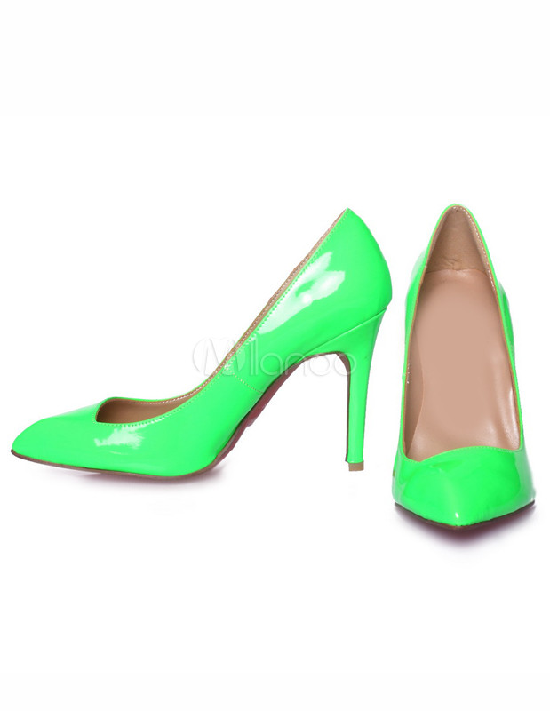 Green Stiletto Heel Pointed Toe Patent PU Women's Platform Pumps ...