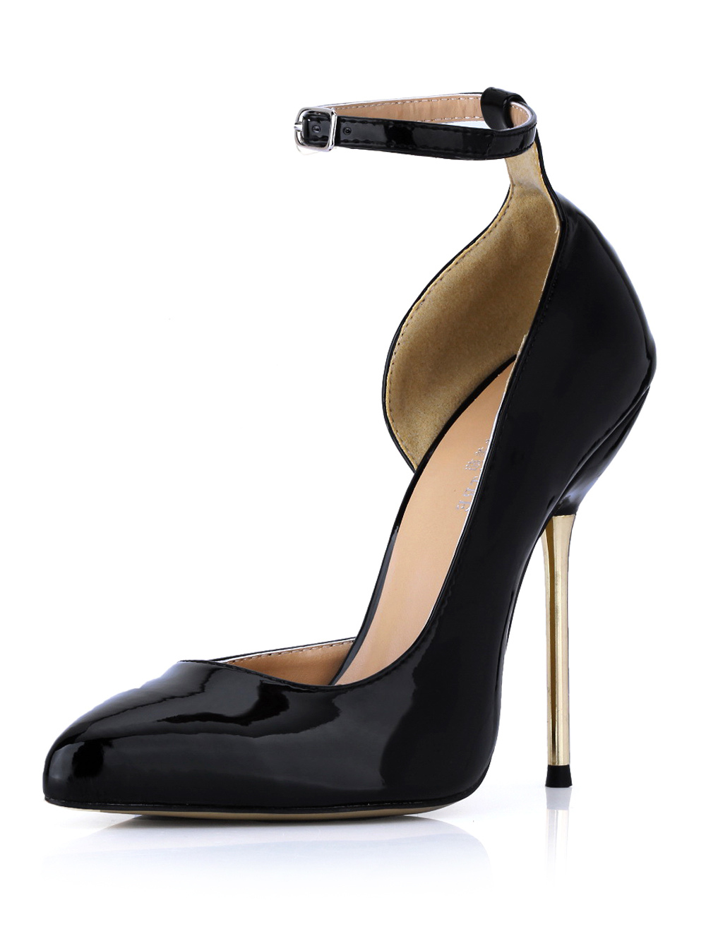 Black Stiletto Heel Ankle Strap Patent Leather Woman's High Heels ...