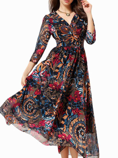 Fashion High Collar Chiffon Woman's Maxi Dress - Milanoo.com