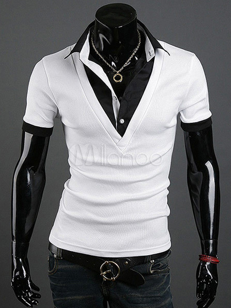 White Cotton Short Sleeve Men's Polo Shirt - Milanoo.com