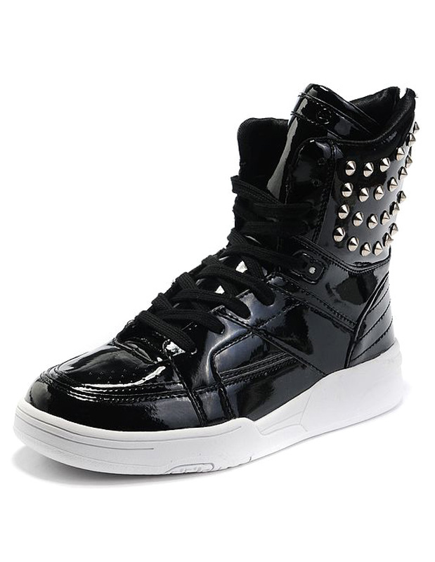 Rivet Round Toe Faux Leather Sneakers