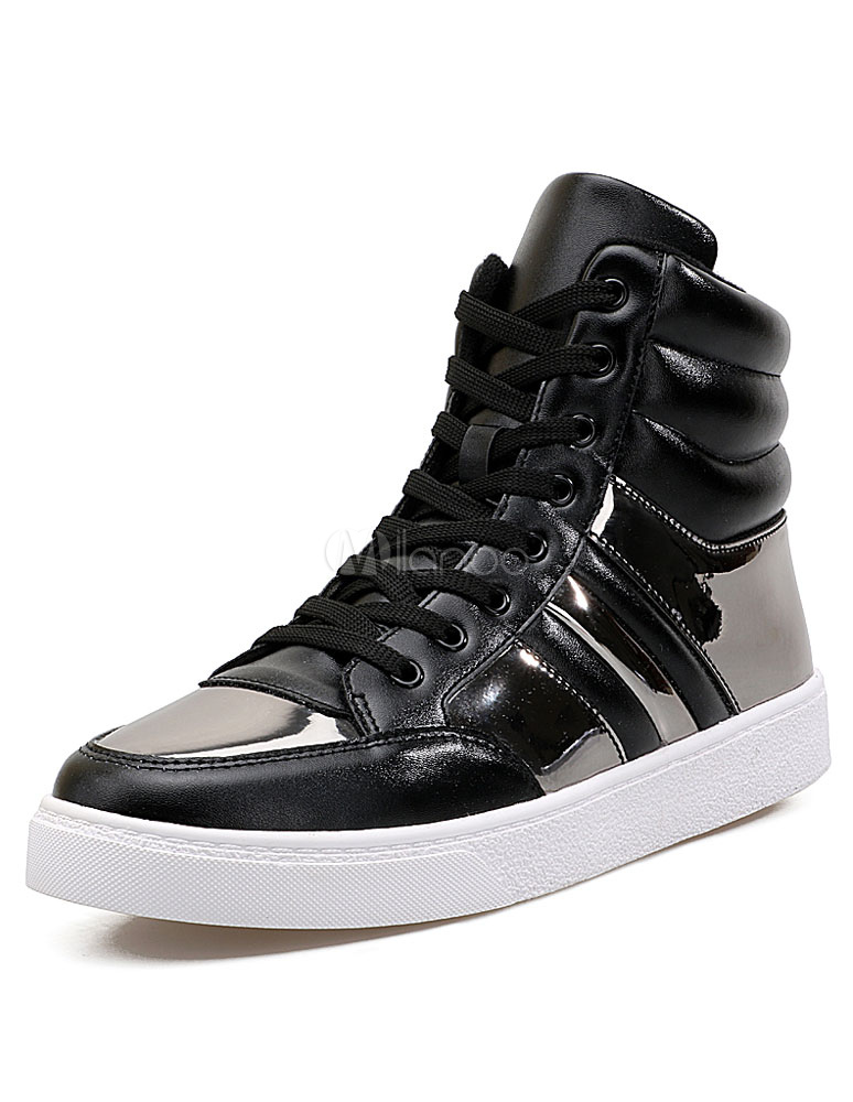 Men's White Sneakers High Top Walking Shoes Lace Up Round Toe Casual ...