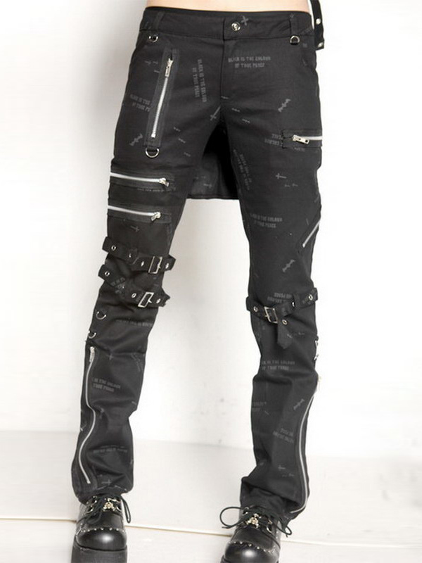 Steampunk Black Cotton Lolita Pants Print Zippers Buckles Designed ...