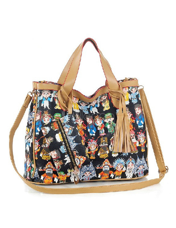 Multi Color Anime Characters Print Pu Leather Woman’s Tote Bag | Podtags