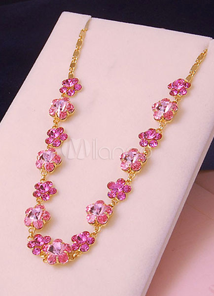 sweet pink flower crystal jewelry set for bridal