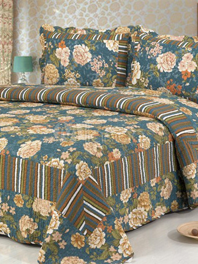 Gorgeous Floral Pattern Multi Color Cotton 3-Piece Quilt - Milanoo.com