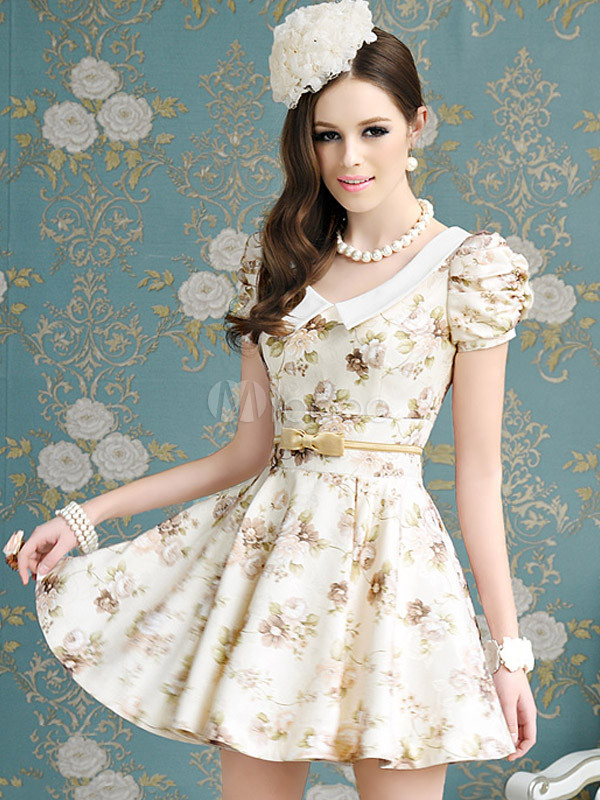 Multi Color Short Sleeves Floral Print Cotton Attractive Skater Dress ...