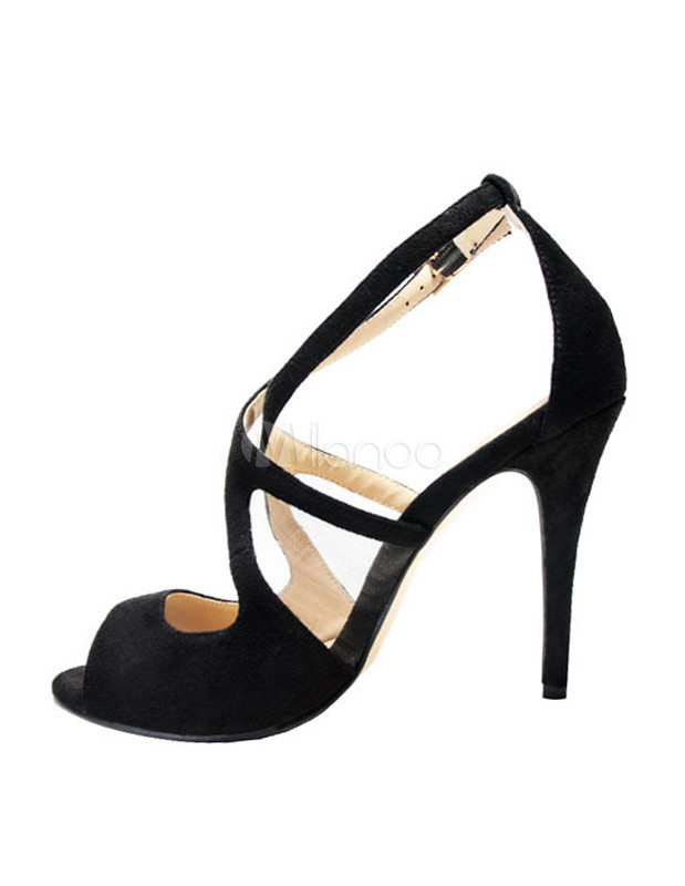 Sexy Black Micro Suede Upper Stiletto Heel Fashion Gladiator Sandals ...