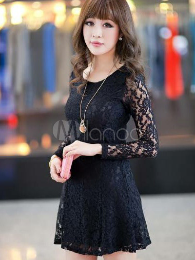 Long Sleeves Solid Color Lace Slim Woman's Bodycon Dress - Milanoo.com
