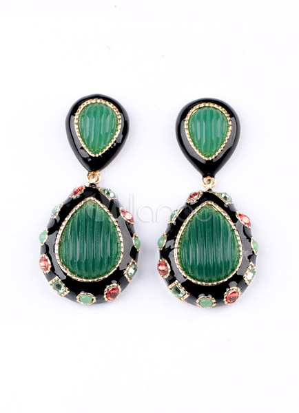 grass green pear shaped drops design pierced womens fashion