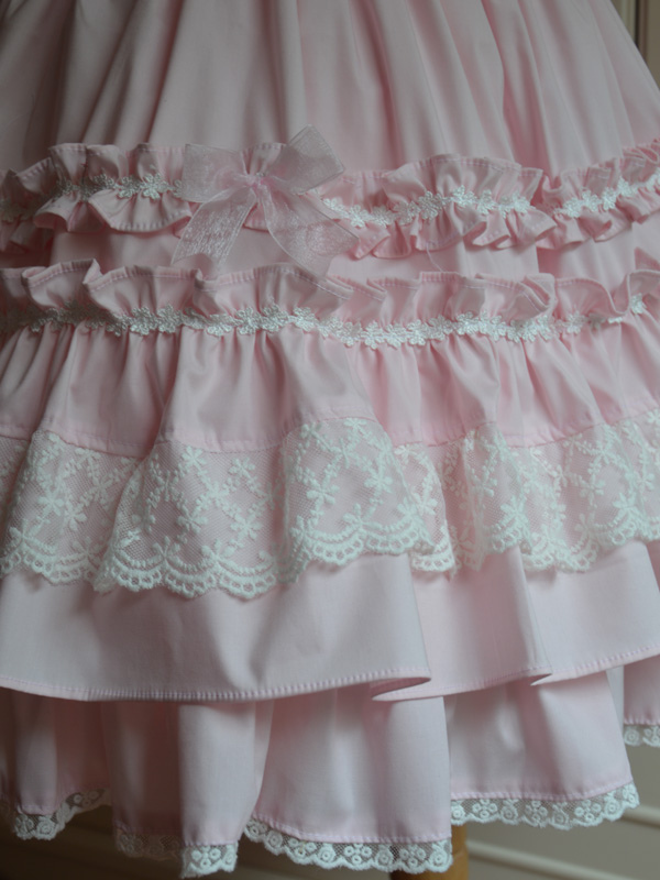 Sweet Light Pink Cotton Lolita Jumper Skirt Lace Trim Lace Up Ruffles ...
