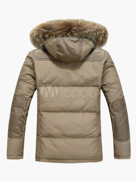 Cotton Blend Removeable Hooded Down Jacket For Men - Milanoo.com